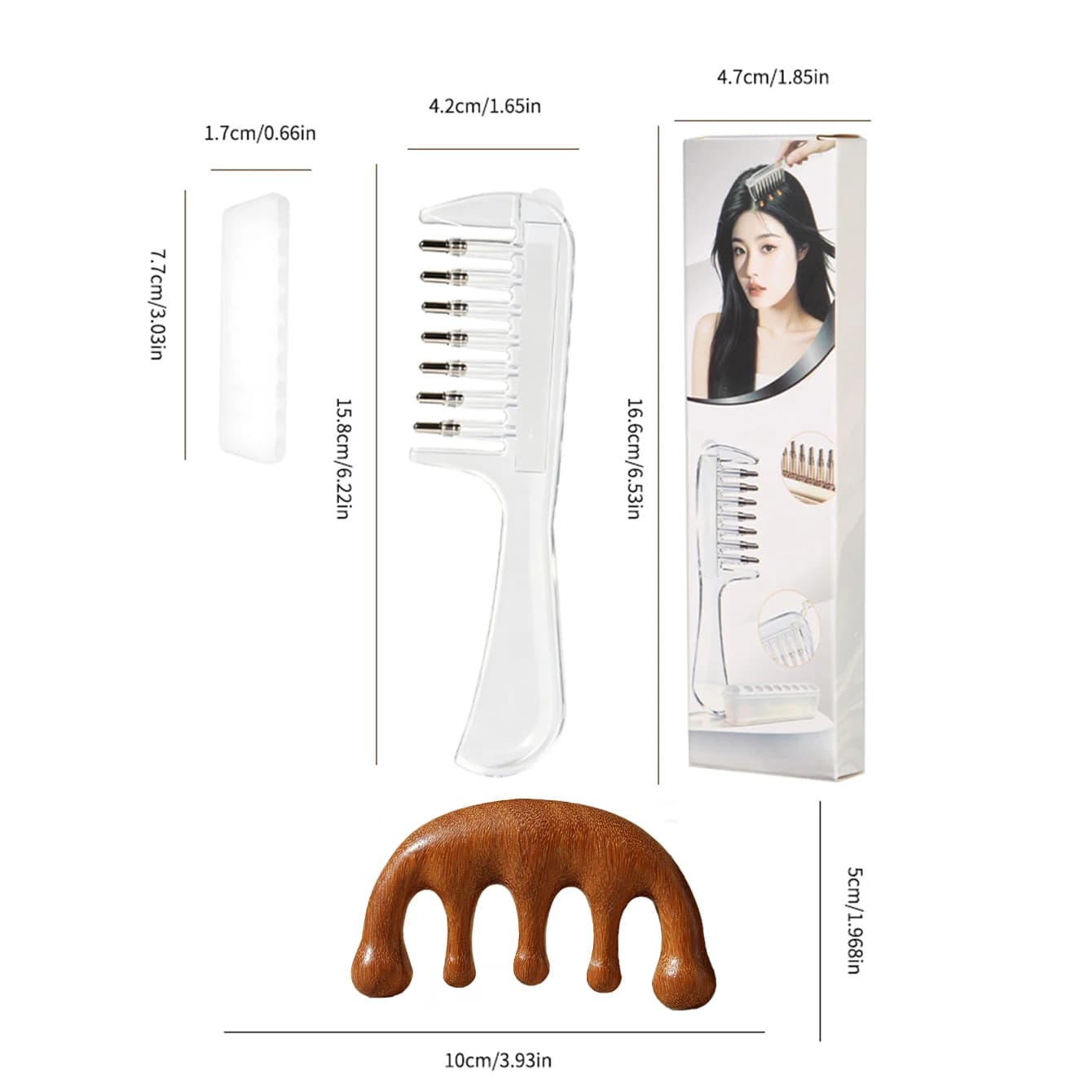 Unisex Transparent Essential Oil Applicator Massage Comb with Built-In Liquid Reservoir, Rolling Metal Teeth, Suitable for Women's Scalp Hair Growth and Men's Beard Oil Application, Home Salon Hair Care and Grooming Tool