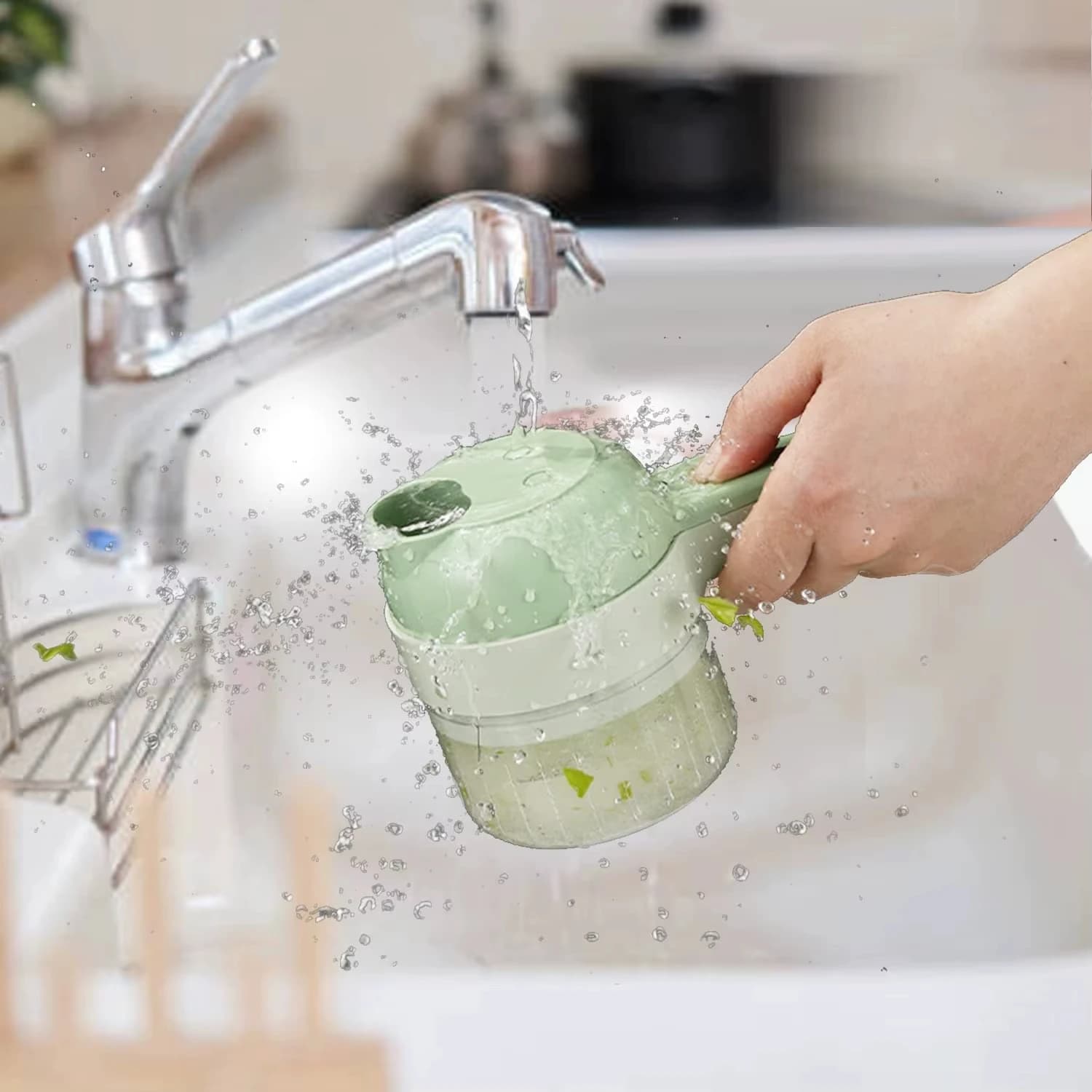 Bezprzewodowy, kompaktowy 4 w 1 elektryczny siekacz do warzyw – obierak, krojenie, miażdżenie i mielenie