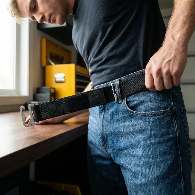 Adjustable Stretch Elastic Belt with Metal Hook for Men and Women Daily Work Uniform Waistband